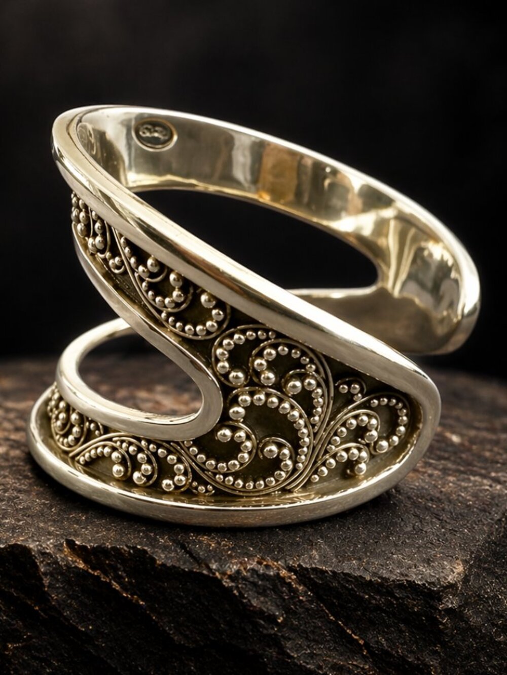 Lois Hill Sterling Silver Wide Cuff 1.5” Scroll Filigree Bracelet - Like New - Picture 2 of 4